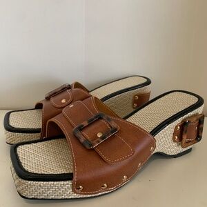 Brown Leopard Tweed Sandals